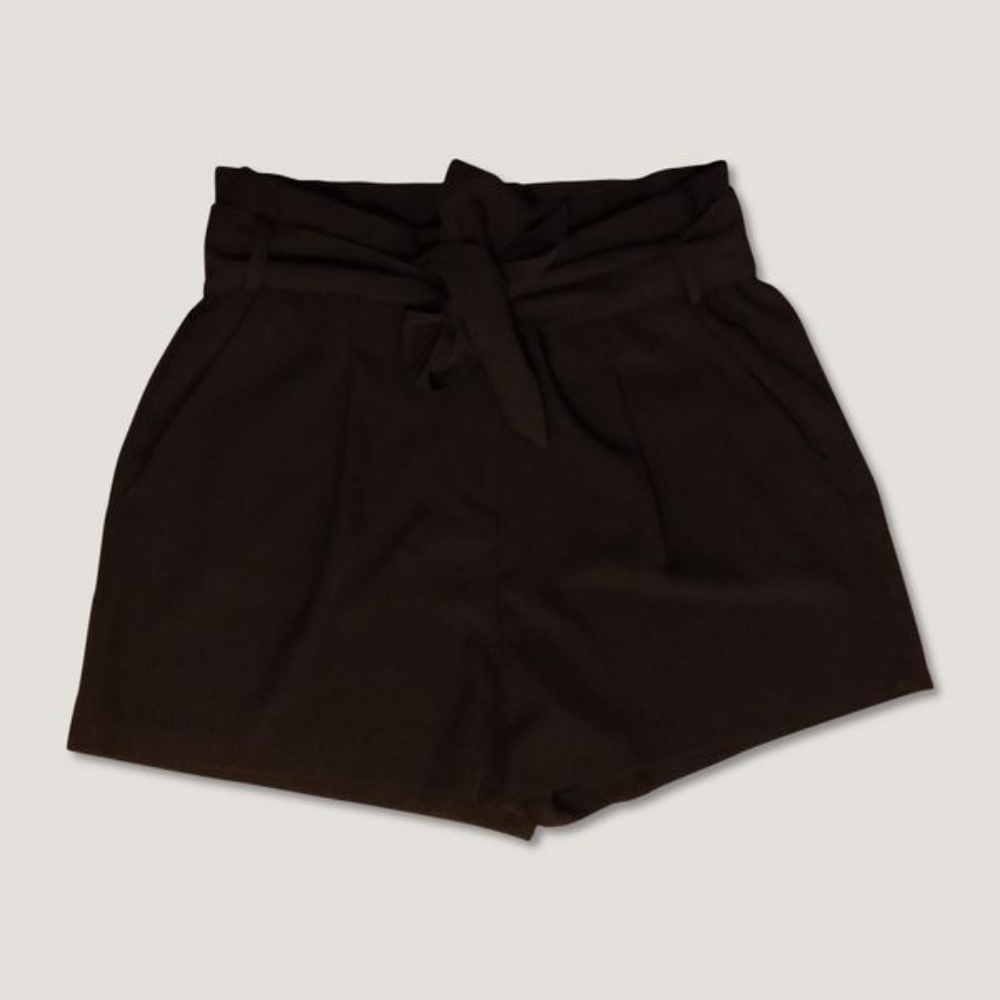 High-Waist Tie-Belt Women's Shorts - Dark Brown